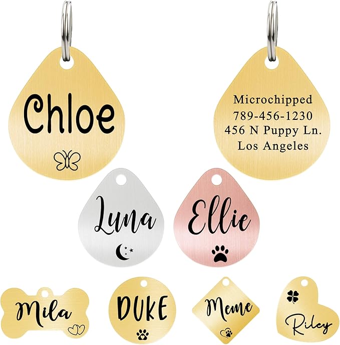 Ultra Joys Dog ID Tag, Custom Dog Tag Personalized Cat Tag, Pet ID Tag, Brushed Stainless Steel Teardrop Dog Tag Gold Medium