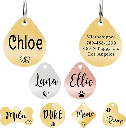Ultra Joys Dog ID Tag, Custom Dog Tag Personalized Cat Tag, Pet ID Tag, Brushed Stainless Steel Teardrop Dog Tag Gold Large