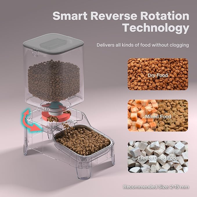 Automatic Cat Feeder with Elevated Stand, 7L/29 Cups Automatic Dog Feeder, Cat Food Dispenser, No-Jam, Up to 6 Meals for 2-15 mm Dry Food, Stainless Steel Bowl, No Spinal Pressure