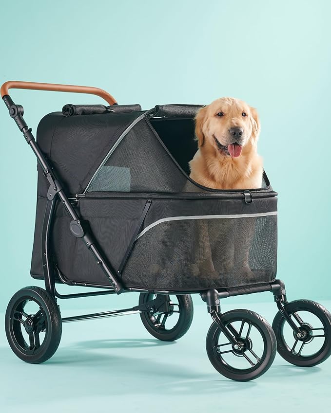 Pet Stroller for Large Dogs up to 110lbs, Large Pet Stroller for Multiple Pets, All-Terrain with Adjustable Handle & Mesh Dual-Window, 1680D Waterproof Oxford Fiber