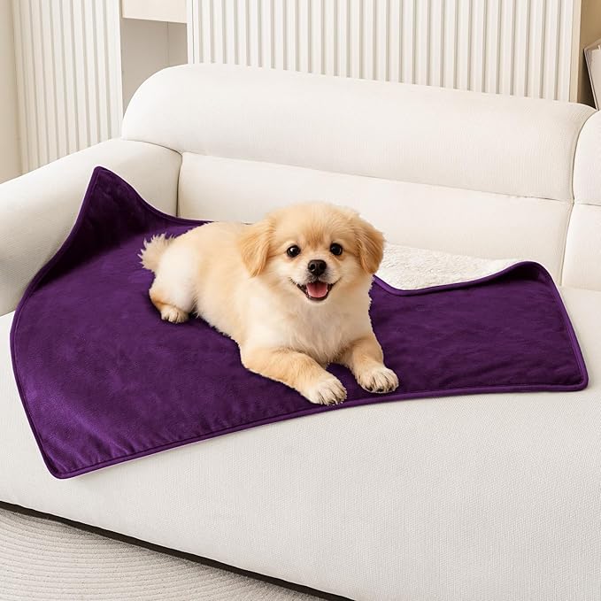 Smiry Waterproof Dog Bed Blanket, Leakproof Pet Throw Blanket for Bed Couch Sofa, Reversible Sherpa Fleece Furniture Protector Cover for Small Medium Large Dogs Cats (Purple, 32x40 inches)
