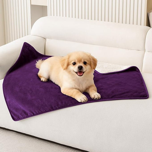 Smiry Waterproof Dog Bed Blanket, Leakproof Pet Throw Blanket for Bed Couch Sofa, Reversible Sherpa Fleece Furniture Protector Cover for Small Medium Large Dogs Cats (Purple, 32x40 inches)