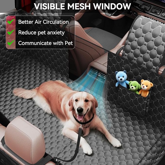 Dog Car Seat Cover for Back Seat, Waterproof Back Seat Extender for Dogs w/Door & Headrest Protector, Hard Bottom Pet Bed Hammock Holds 420lbs, for Cars SUVs Small Trucks(Not for 3-row seats)