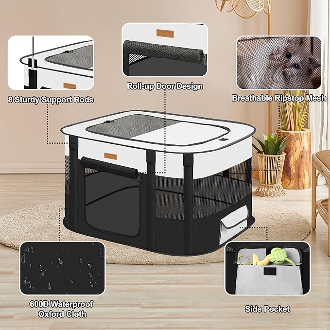 Dog Playpen - Foldable Cat Play Pens for Pubby,Kitten, Rabbit,Portable Pet Tent with Carring Bag for Indoor/Outdoor Travel Camping (Black-Small)