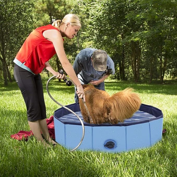 Taeku Foldable Dog Pool – Durable Collapsible Pet Bathing Tub for Pets Dogs and Cats Portable Pet Wading Pool for Indoor Outdoor (Blue 63 x 12in)