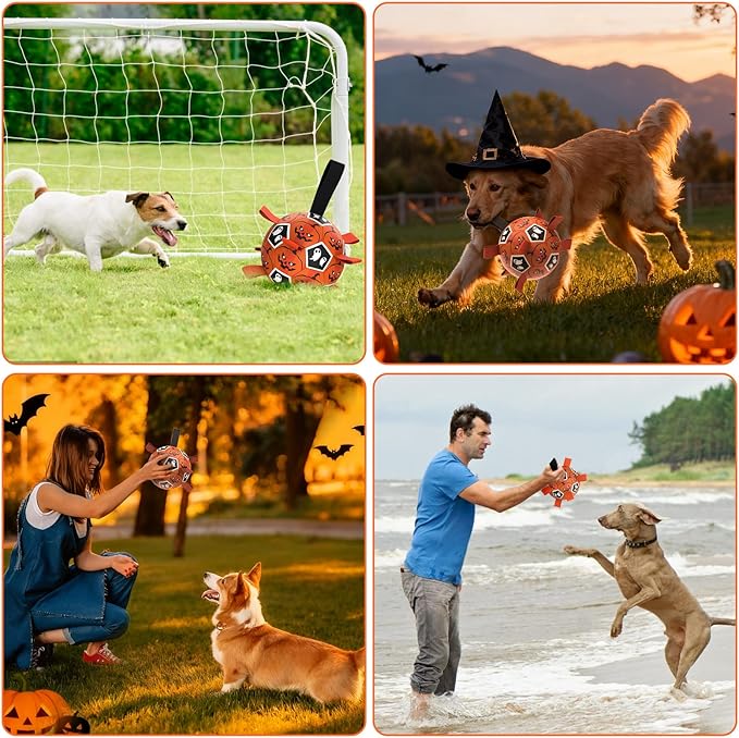 Diman Dog Soccer Ball with Straps, Halloween Dog Toys, Pet Toys Balls for Medium Large, Pet Birthday Gift, Interactive Dogs Toy for Tug of War (7 inch)