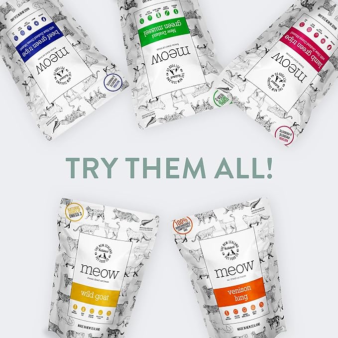 The New Zealand Natural Pet Food Co Meow Freeze Dried Cat Treats - New Zealand Green Mussel, High Protein, Healthy Cat Snacks and Toppers, All Natural for All Life Stages, 1.76 oz