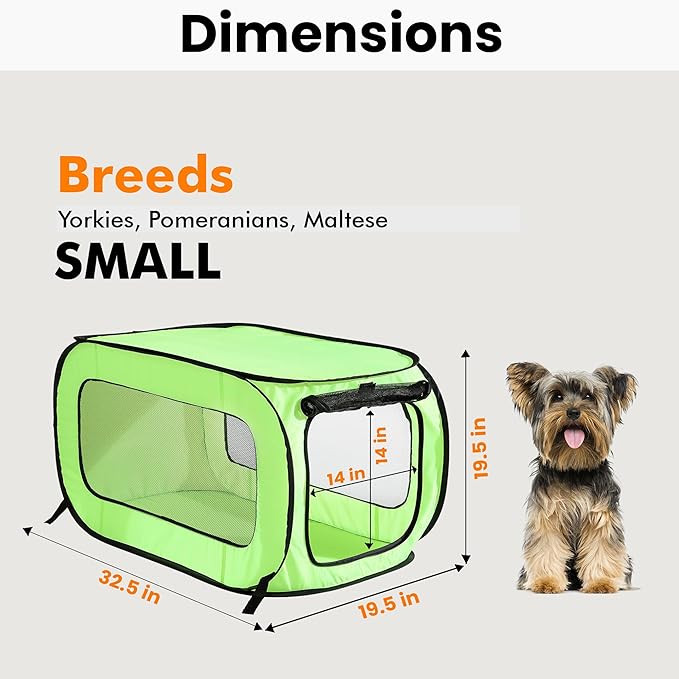 Beatrice Home Fashions Portable, Collapsible, Pop Up Kennel Travel Cat and Dog Crate, 32.5" L x 19.5" W x 19.5" H, Green