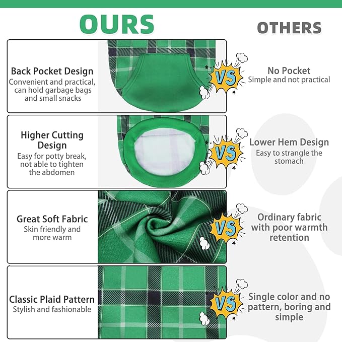KOOLTAIL Plaid Dog Hoodie for Small Medium Large Dogs - Pet Clothes Sweater with Hat and Pocket for Cold Weather Winter, Warm Soft Dog Hooded Sweatshirt Coat Outfit for Puppy Cats Girls Boys Green SM