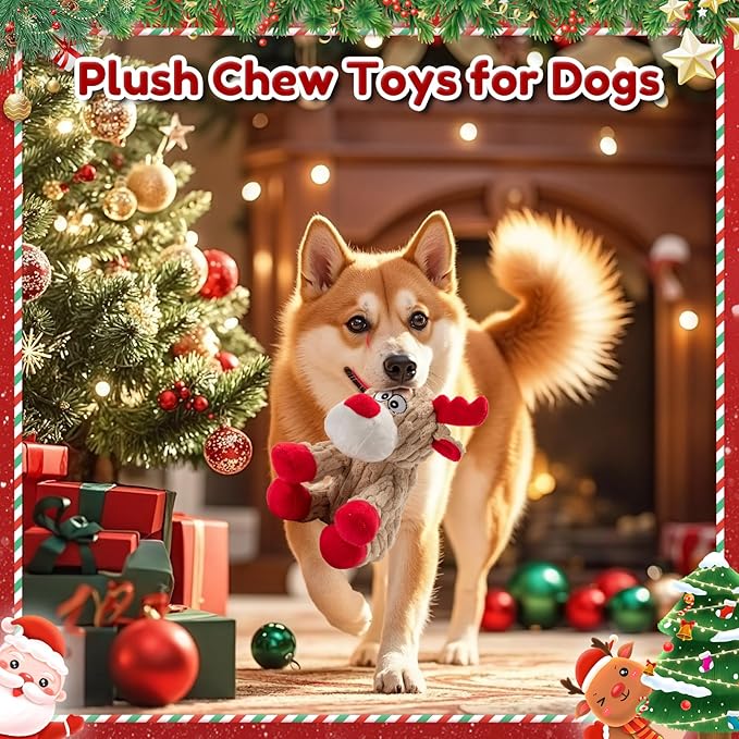 Dog Christmas Toys, Plush Chew Toys for Large Dogs, Funny Reindeer Squeaky Dog Toy with Crinkle Paper, Gifts for Dogs, Plsuh Dog Toy for Small, Middle, Large Breed, Interactive Pet Toys