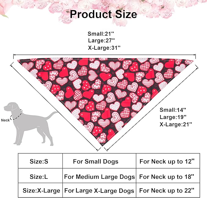 ADOGGYGO 4 Pack Valentine Dog Bandana Triangle Pet Scarf Red Pink Heart Pattern Valentine Bandanas for Small Dogs Pets (Small)