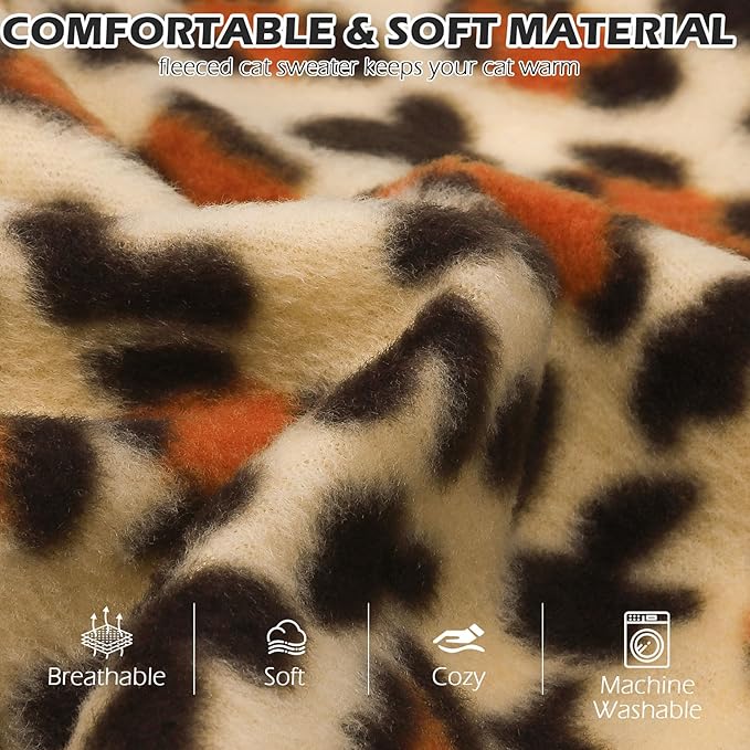 EXPAWLORER Soft Cat Sweater - Leopard Print Sweaters for Cats Only Warm Kitten Clothes, Fall and Winter Pet Coat Pullover Design Feline, Fleece Clothing Also for Puppy Small Dogs, Large