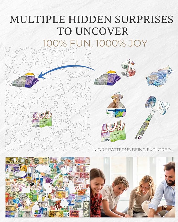 KAAYEE Wooden Puzzles for Adults, Money Loves me Jigsaw Puzzles, 191 Piece Unique Shape Puzzle, Creative Gifts for Adults/Friends/Family, Family Game，Wall Decor(13.4 * 9.7 in)