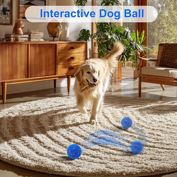 Interactive Dog Ball, Automatic Moving Interactive Dog Toys, Wicked Balls, E-TPU Vibrating Dogs Ball for Medium and Large Dogs, IP54 Waterproof, USB Rechargeable (Blue)