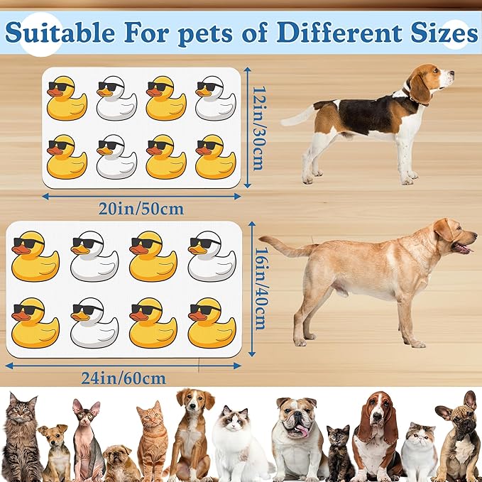 Cute Ducks Glasses Pet Feeding Mat for Floors–Absorbent Quick Dry Dog Cat Bowl Mat for Food and Water, Non Slip Waterproof Base, Mess-Free Feeding Accessories 16"x24"