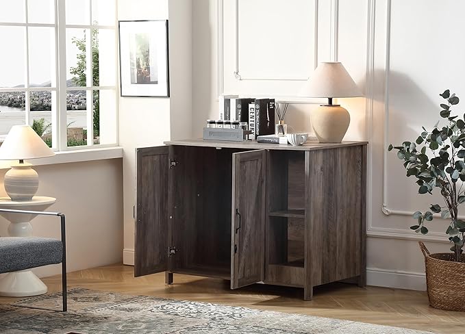 Large Cat Litter Enclosure With Litter Collector, Enclosure for self-Cleaning Litter Boxes,Adjustable Shelf for Dog Proof and Storage,charging station,Locks Added for cat,Cat House,Grey