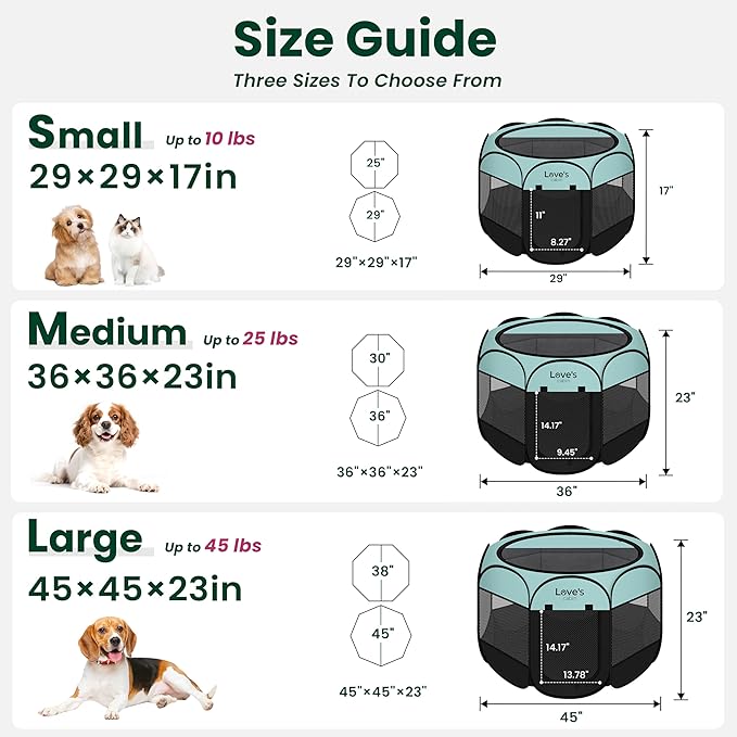 Love's cabin Pet Puppy Dog Playpen, Small Dog Tent Crates Cage Indoor/Outdoor, Portable Playpen for Cat, Foldable Pop Up Dog Kennel Playpen with Carring Case, Removable Zipper Top, Green