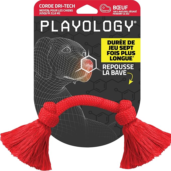 Playology Dog Toys | Dri-Tech Rope Toy Tug of War Rope for Aggressive Chewers | Medium Beef Scented Toy - Easy to Clean and Made from Non Toxic Materials