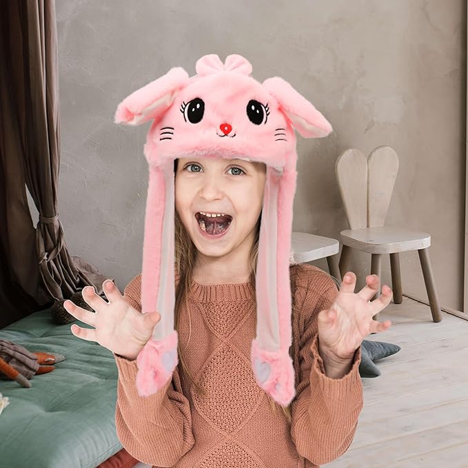 Animal Hat with Ears Moving Jumping Pop Up Beating Hat Plush Holiday Cosplay Dress Up Funny Gift for Kids