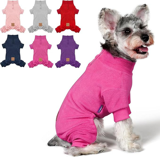 cyeollo Dog Pajamas for Small Dogs Fleece Dog Onesie Pjs Jumpsuit Thermal Stretchable Pet Apparel Warm Coat for Dogs Girls, Color Fuchsia