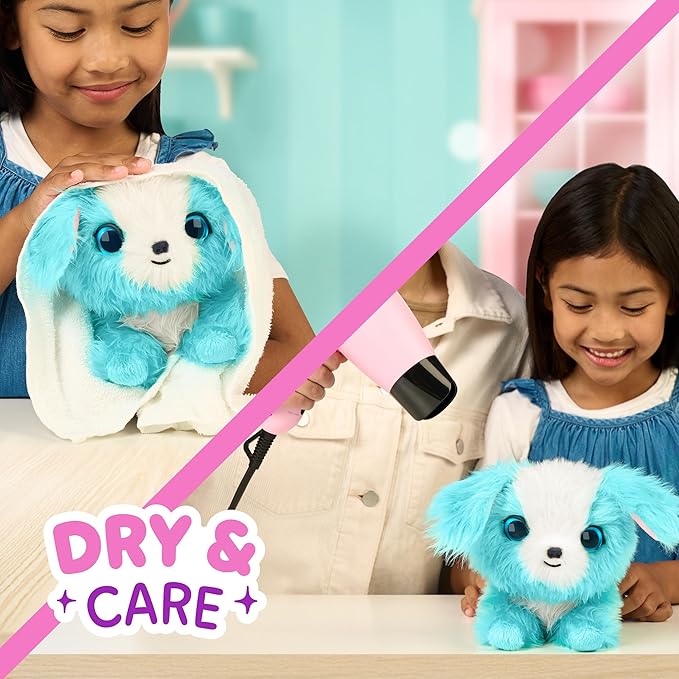 SCRUFFALUVS Blue Surprise Pet, Mystery Plush Toys, Stuffed Animals, Wash to Reveal 1 of 3 Rescue Pets: Puppy, Bunny, or Kitty - Includes 8.7" Deluxe Pet Carrier - Styles May Vary