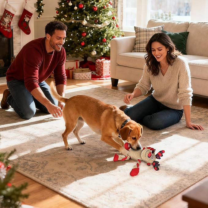IOKHEIRA Christmas Dog Toys - Squeaky Dog for Small, Medium, and Large Dogs, Holiday Dog Toys with Organic Cotton, 5 Squeakers & Crinkle Papers, Soft Plush for Tug of War