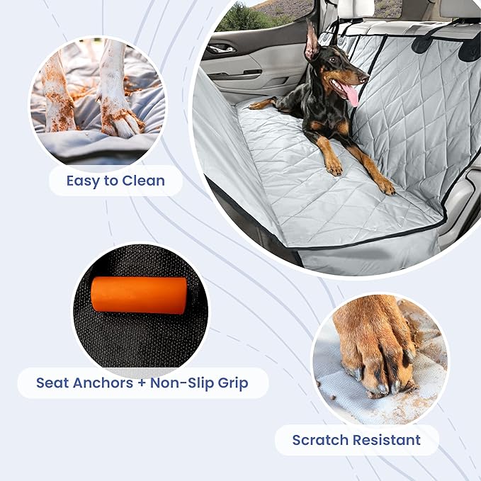 4Knines Dog Hammock for Cars, SUVs, and Small Trucks (Regular Size, Black) – Rear Seat Cover for 60/40 Split Bench w/Armrest & Seatbelt Access – Heavy Duty, Waterproof, Easy Install, Machine Washable