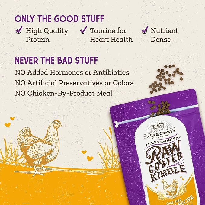 Stella & Chewy's Raw Coated Cat Food - High Protein, Grain-Free Kibble with Cage-Free Chicken - Premium Digestive Support with Probiotics - Natural Small Kibble - Perfect For Picky Eaters - 2.5lb Bag