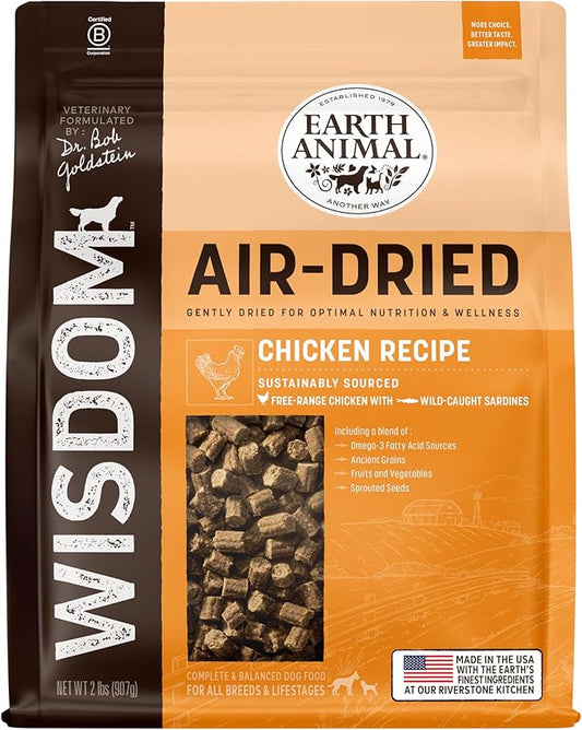 Earth Animal Wisdom Air Dried Dog Food - Chicken Recipe Premium Natural Dry Dog Food for All Breeds & Ages - 2 Lbs Bag