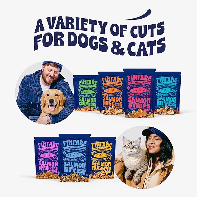 Finfare Freeze Dried Salmon Nuggets, Grain Free Salmon Cat Treats, High Protein & Omega-3s to Support Skin, Coat & Wellness, Crafted in USA, 1.3oz