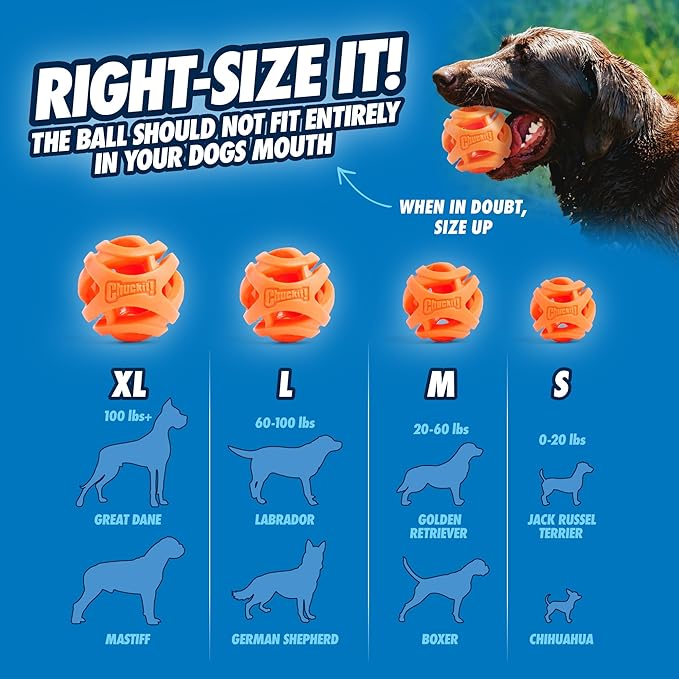 Chuckit! Air Fetch Ball Dog Toy - Size Large - For Dogs 60-100 lbs - Bouncy and Durable - Hollow Design - 3-inch Diameter - Pack of 1