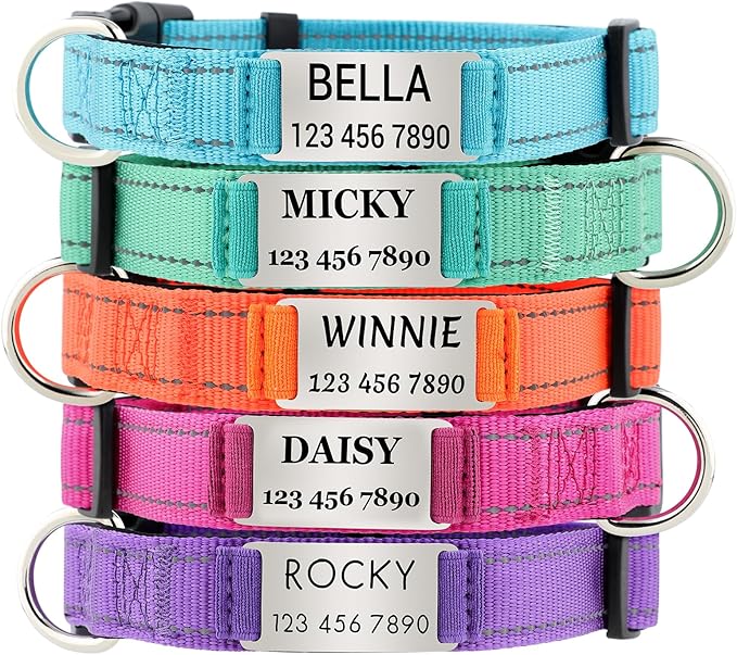 Personalized Dog Collars with Custom Name and Phone Number, Reflective Nylon Pet Collar with Engraved ID Tag, Soft Padded, Quick Release for Small Medium Large Dogs