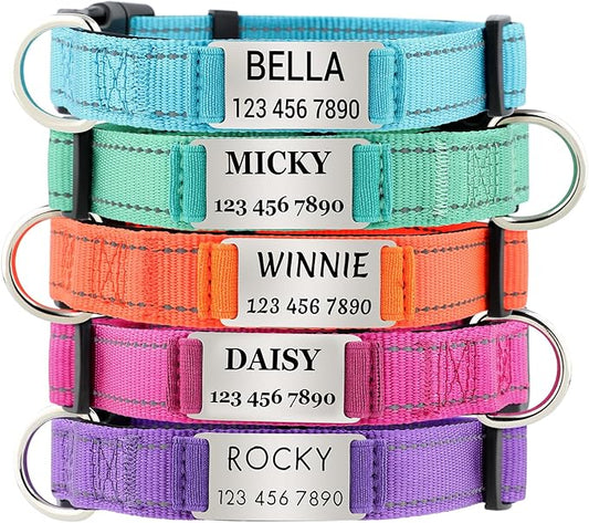Personalized Dog Collars with Custom Name and Phone Number, Reflective Nylon Pet Collar with Engraved ID Tag, Soft Padded, Quick Release for Small Medium Large Dogs