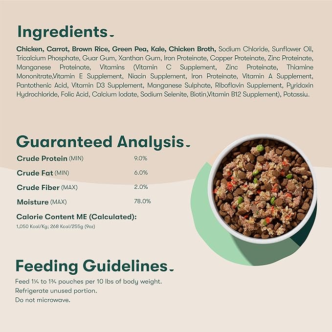 Jinx Chicken Dog Wet Food, Meal or Mix in Dog Toppers for Dry Food, Made with Real Chicken, Bone Broth & Brown Rice, No Fillers, Puppy, Adult, Senior, 9oz, 6 Pack