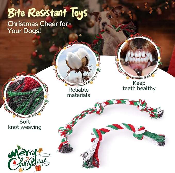 KIPRITII 9 Pack Xmas Puppy Dog Toys Set with Dog Squeaky Toys, Chew Toys & Puppy Teething Toys for Small Dogs and Puppies