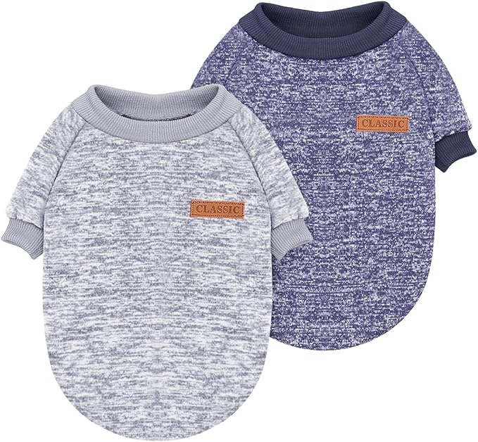 2 Pieces Pet Dog Classic Knitwear Sweater, Fleece Coat for Small,Medium Dogs,Warm Pet Dog Cat Clothes,Soft Puppy Customes for Chihuahua Yorkshire Tzu (Grey Navy,XS)