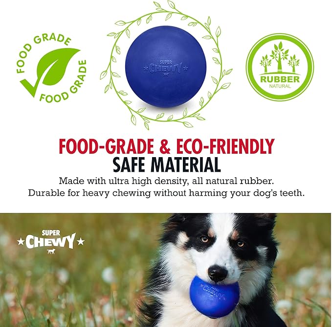 SuperChewy Tough Dog Ball Toy | Strong Natural Rubber | Great Dog Fetch Toy | Chew Toy for Dogs | Ultra Durable Chew Toy for Aggressive Chewers