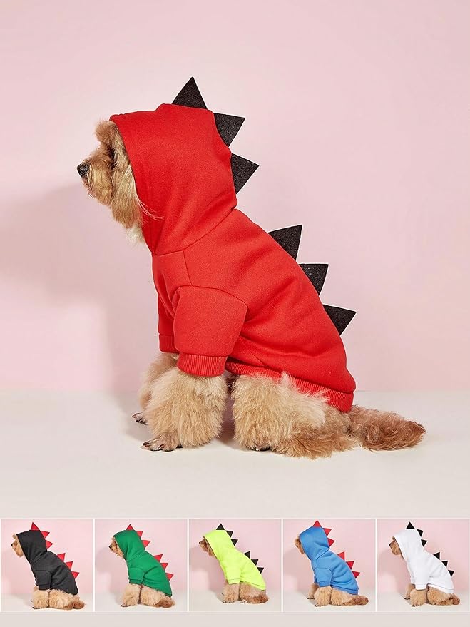 QWINEE Dinosaur Dog Hoodie Dog Warm Jacket Christmas Halloween Dog Costume Dog Clothes for Puppy Kitten Small Medium Dogs Cats Beige L