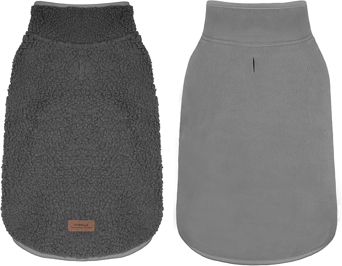 cyeollo Small Dog Coat, Sherpa Dog Winter Coat Reversible Fleece Doggie Jackets Doggy Sweater for Small Dogs Male with Leash Hole, Soft Cold Weather Pet Clothes, Dark Grey M