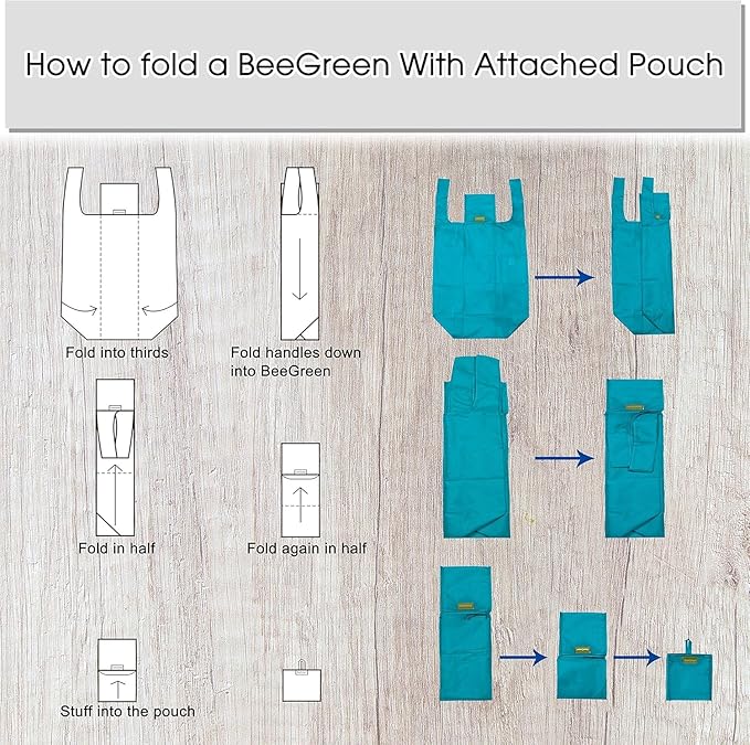 BeeGreen Light Blue Reusable Shopping Bags Wholesale Reusable Grocery Bags Bulk with Elastic Band Foldable-Machine Washable with Zipper Storage Pouch 20 Pieces