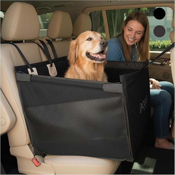 Premium Dog Car Seat & Back Seat – Waterproof & Non-Slip Travel Hammock with Storage Pockets | Secure & Comfortable Pet Seat Cover for Medium Dogs – Fits Cars, SUVs & Trucks (Black)