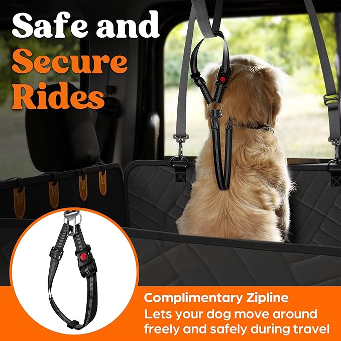 Back Seat Extender for Dogs Hard Bottom Foam - Sturdy Dog Hammock for Car Hard Bottom Car Seat Cover for Dogs with Seatbelt, Carrying Bag, Hair Remover- Dog Backseat Cover SUV, Car, Truck