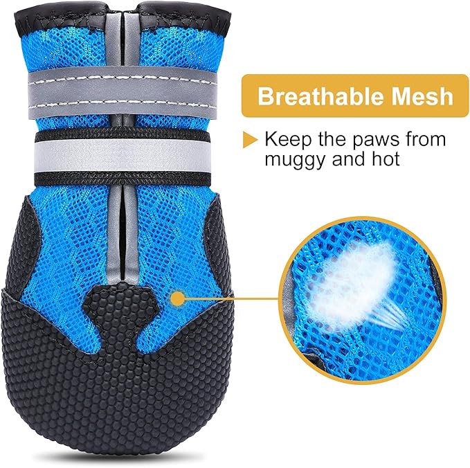 Dimicoo Breathable Dog Boots for Medium Large Dogs,Non-Slip Dog Shoes for Winter Snow and Summer Hot Pavement,Lightweight Paw Protector Dog Booties for Outdoor Walking Indoor Hardwood Floors