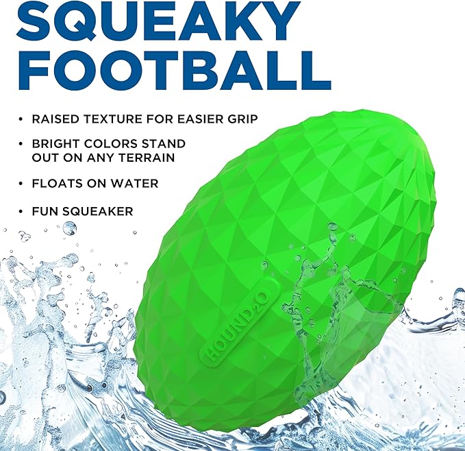Playology Hound2O Dog Toys | Squeaky Football Toy Dogs to Chase | Green Floating Outdoor Toy - Easy to Clean and Made from Non Toxic Materials
