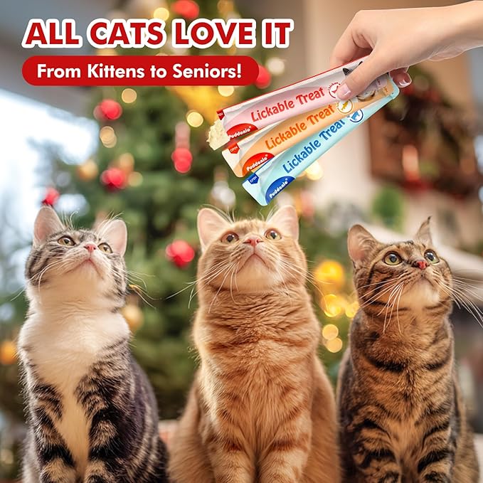 Christmas Cat Treats, High-Meat Lickable Puree, Grain & Gum Free, for Cats, All-Natural Protein Snacks, 0.5oz Tubes (Pack of 20)