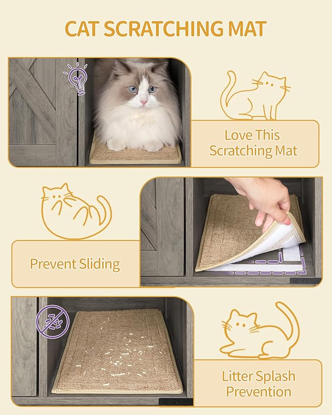 Cat Litter Box Enclosure, Hidden Litter Box Cabinet Furniture with Bell, Indoor Cats House, Farmhouse Style, 39.4 x 21.7X 24.8 Inches, for Hallway, Bedroom, Greige CB85205X