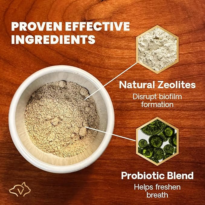 VetriScience Dental Care Dog Dental Powder, 2 Pack – Helps Reduce Plaque & Tartar Buildup, Support Clean Teeth,Fresh Breath, Vet-Formulated Oral Care Powder for Dogs Cats, NASC Certified, 2 x 4.2oz