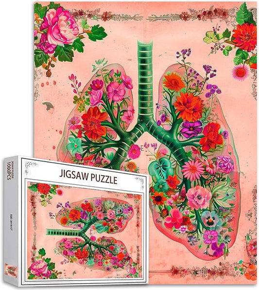 Flower Organs Jigsaw Puzzle Vintage Lungs Floral 1000 Pieces Puzzles Game Human Anatomy Jigsaw Puzzles for Adults Home Decor DIY Craft Puzzle Gift for Friends and Family 20 x 27 Inch