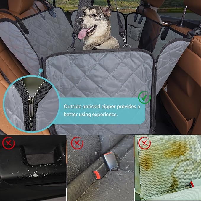 Dog Hammock for Car | Mesh Window & Safety Belt | 100% Waterproof Back Seat Pet Cover for Dogs Safe Travel with Side Door Protectors | Non-Slip, Scratchproof Rear Seat Cover for Cars, SUVs, Trucks