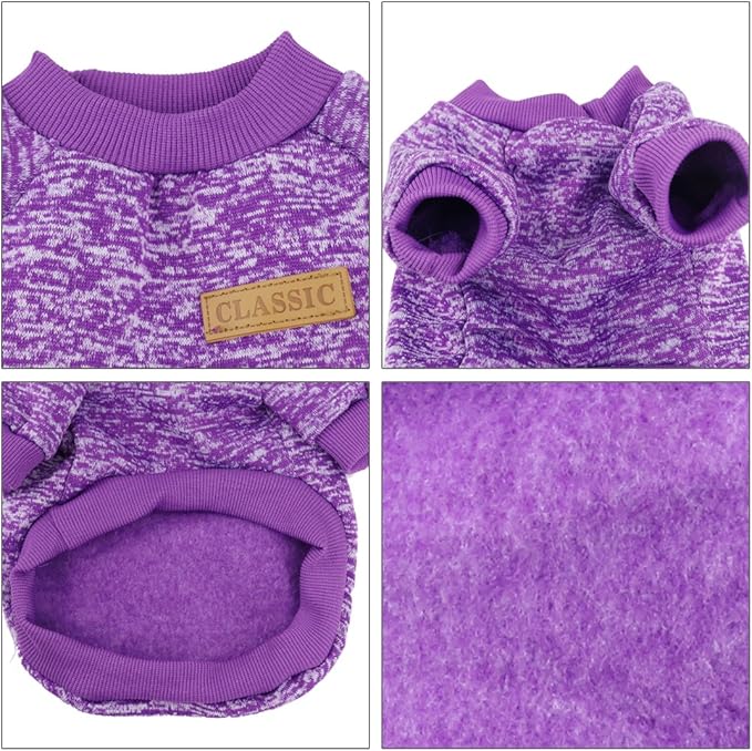 Idepet Pet Dog Classic Knitwear Sweater,Soft Fleece Coat for Small,Medium,Large Dog,Warm Pet Dog Cat Clothes,Soft Puppy Customes 2 Color (L, Purple)